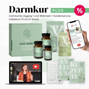 Darmkur PLUS: Community-Zugang, Live-Webinare, Kundenservice und Videokurs-PLUS in Skool. Oktober-Angebot.